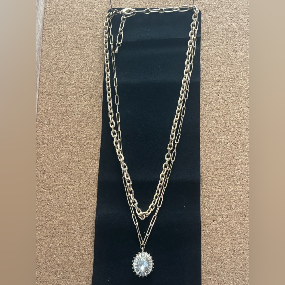Elegant Gold Layered Diamond Pendant Necklace